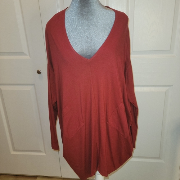 Bryn Walker Burgundy Oversized Tunic Bamboo Organic Cotton Top - Picture 3 of 13